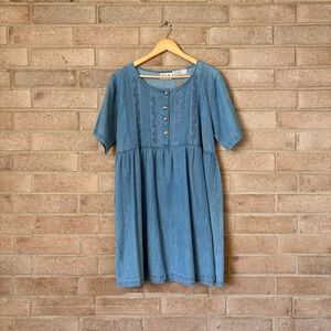 vintage 90s denim short sleeve baby doll dress